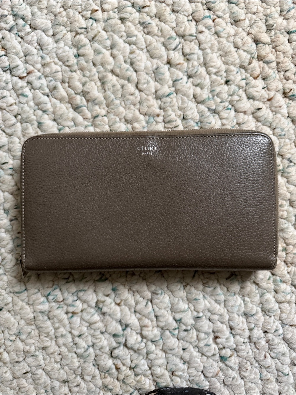 Celine Taupe with Yellow Interior Pebbled Leather Wallet